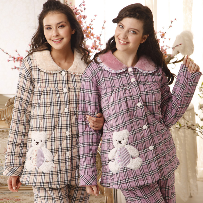 Long-sleeve sleepwear  thickening cotton-padded winter sleepwear lounge 100% plaid cotton cotton-padded