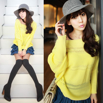 Long-sleeve solid color all-match sweater 11598 free shipping