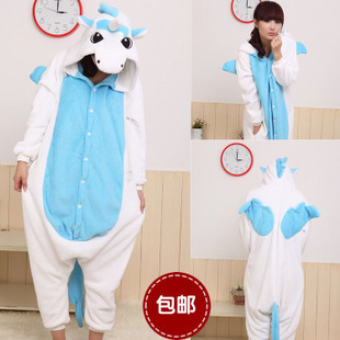 Long-sleeve thickening sleepwear coral fleece cartoon unicorn lovers sleepwear one piece coral fleece sleepwear