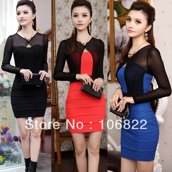 Long Sleeves Sheerness Strapless Slim Mini Dress OL Shirt Dress False 2 Piece  CY0433