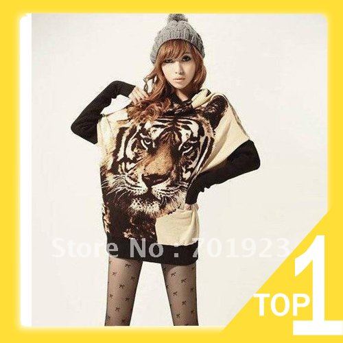 Loose casual Women's Batwing Jumper Tiger Print Long Sleeve Sweater Tops coat Free Shipping Y2658