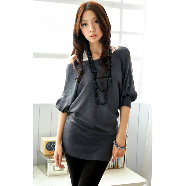 loose medium-long wool  pullover autumn women's outerwear top batwing sleeve dress