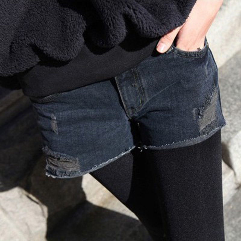 Loose plus size denim shorts dark color hole denim boot cut jeans hot female trousers