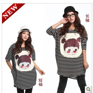 Loose plus size maternity clothing summer autumn stripe t-shirt long-sleeve maternity top cartoon short-sleeve maternity t-shirt