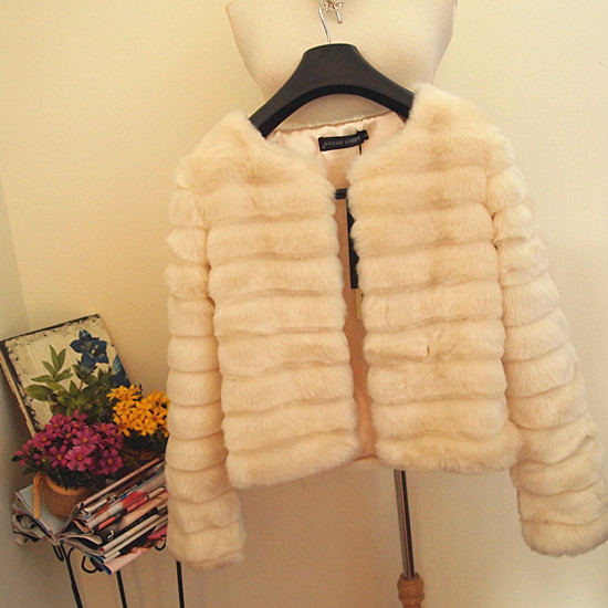 Loose plus size mm wool short design horizontal stripe faux fur coat female