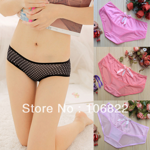 Lot*10 Sexy See Through Women's Panties Bow-Knot Polka Dot Polyster Underwear 4 Colors SL00273