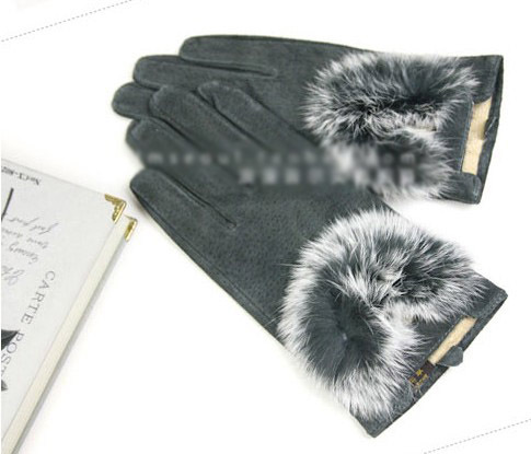 Lots 5 NEW 2012 Romantic Seoul Winter glove double thick warm super warm leather angora female leather gloves  Gray