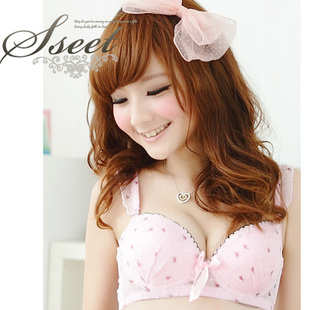 Lotus leaf sexy chiffon small adjustable underwear bra push up set