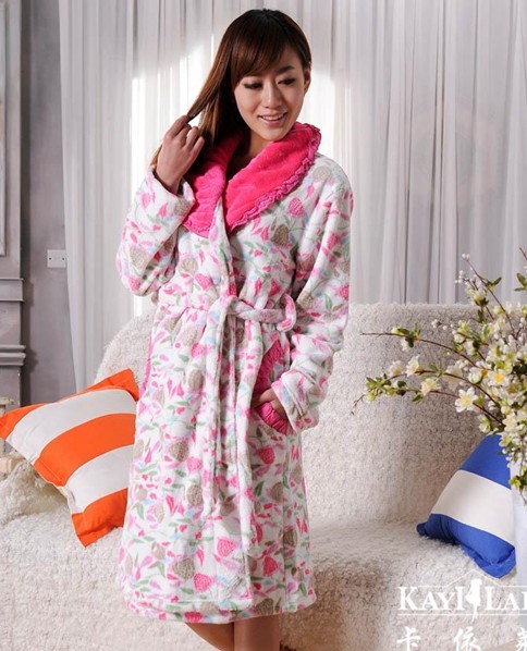 Lounge coral fleece beautiful robe sleepwear female thickening