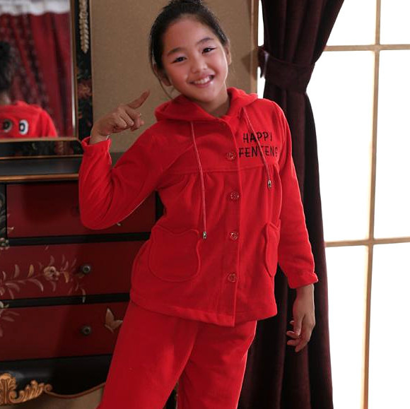 Lounge coral fleece winter lively and lovely red female child sleepwear  winter