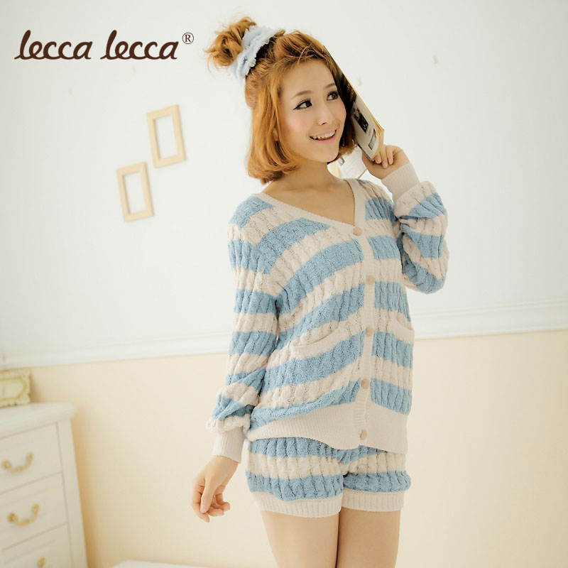 Lounge set stripe cardigan shorts set women's sleepwear