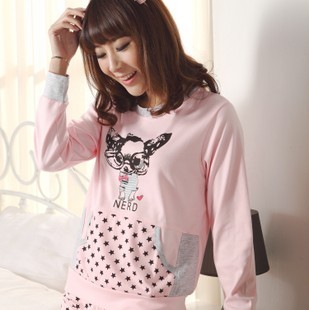 Lounge sleepwear quality 100% cotton sleep set spring and autumn women's long-sleeve casual