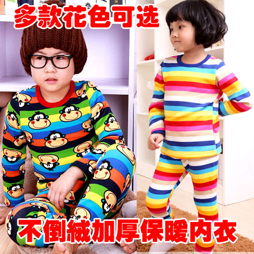 Lounge sleepwear thermal underwear set plus velvet thickening cotton sweater male child female child baby autumn and winter