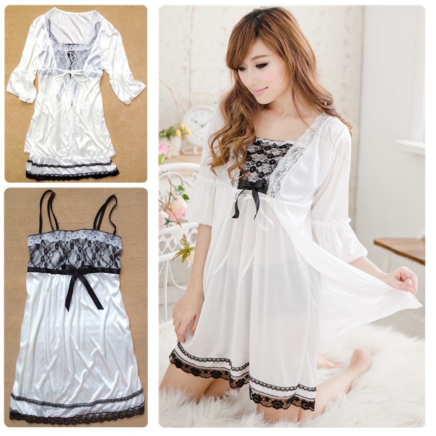 Lounge viscose sleepwear twinset lace spaghetti strap nightgown sleepwear women's set