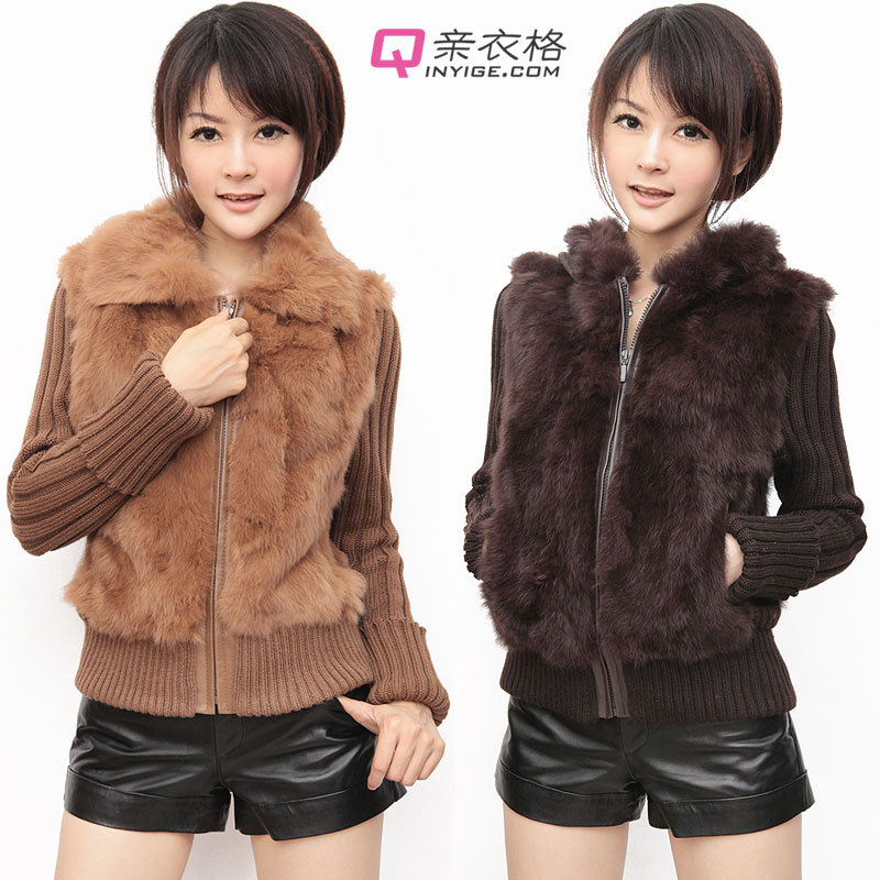 LOVE 2012 fur coat plus size Women short rabbit fur patchwork sweater