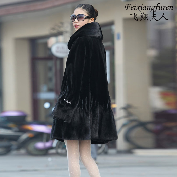 LOVE 2012 marten velvet fashion long design mink fur coat women's marten overcoat