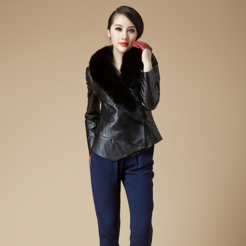 LOVE 2012 new arrival fox fur sheepskin genuine leather clothing women's slim outerwear