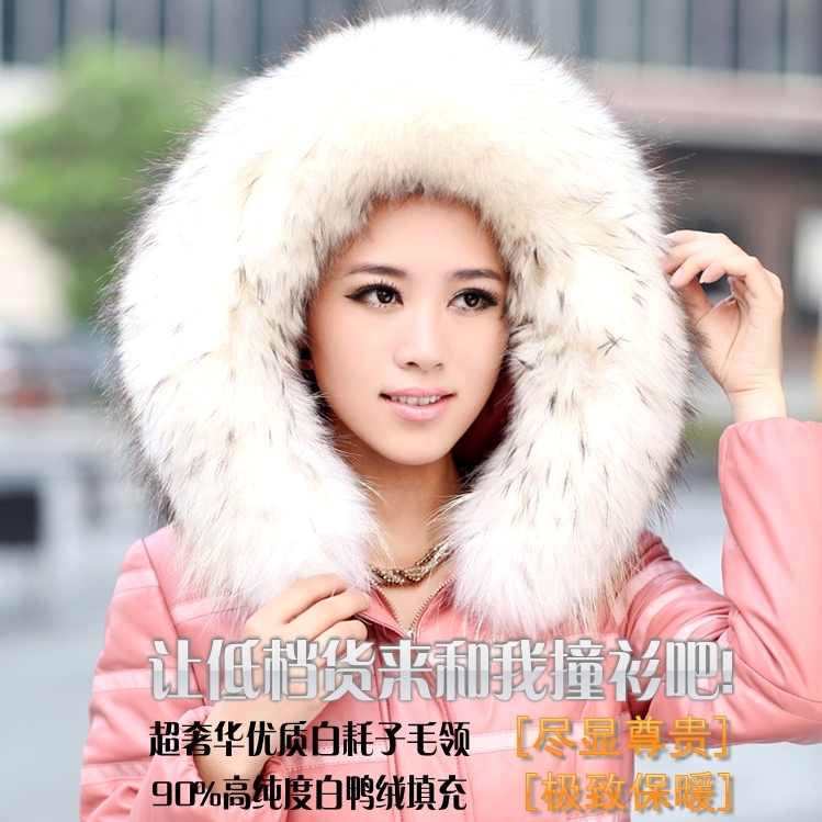 LOVE 2012 raccoon fur sheepskin genuine leather clothing female genuine leather down coat leather clothing medium-long hooded