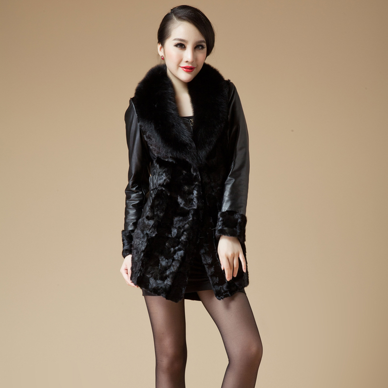 LOVE 2012 sheepskin fox fur fight mink genuine leather clothing medium-long slim female outerwear