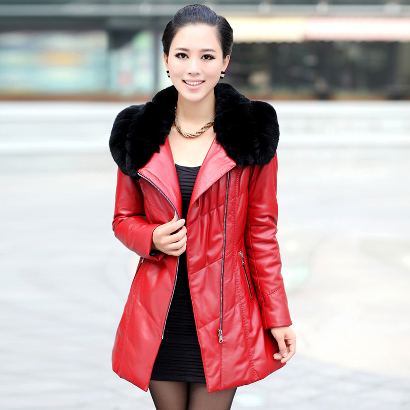 LOVE 2012 sheepskin leather down coat female genuine leather down medium-long rex rabbit hair leather clothing