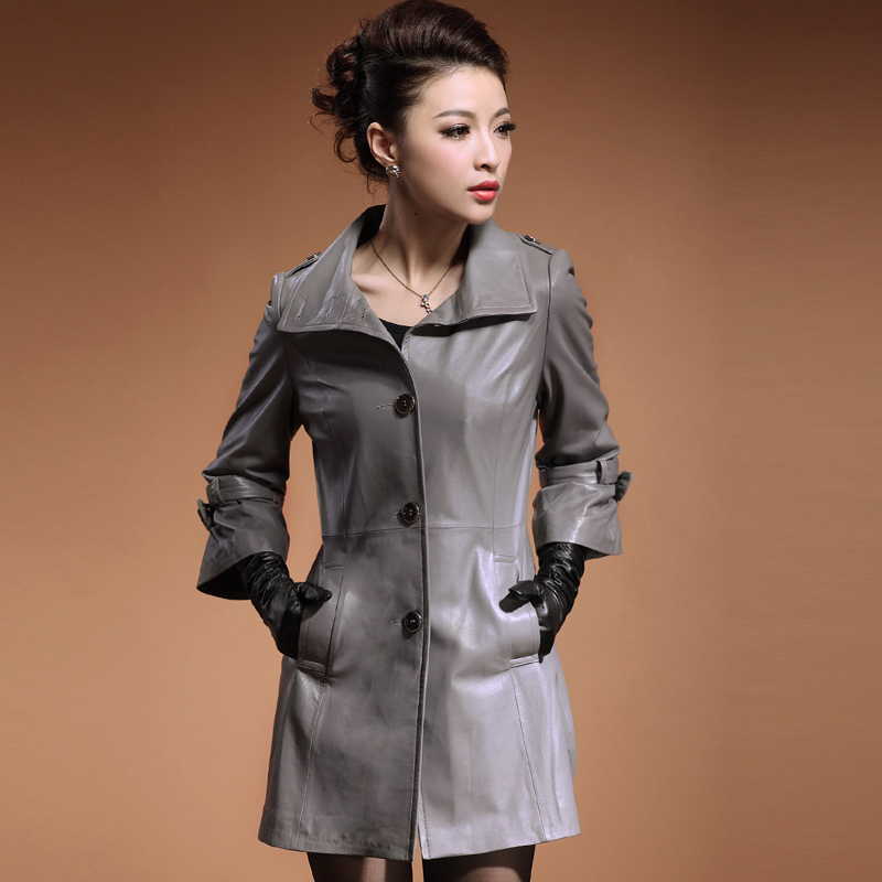 LOVE 2012 sheepskin wrist-length sleeve slim medium-long genuine leather female trench outerwear 772