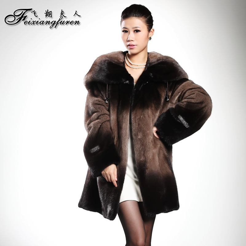 LOVE 2012 small long design mink fur coat cape cap women's marten overcoat