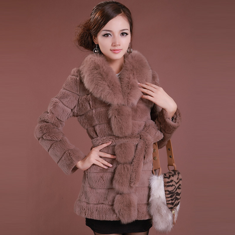 LOVE 2012 winter fox fur rabbit fur coat medium-long slim