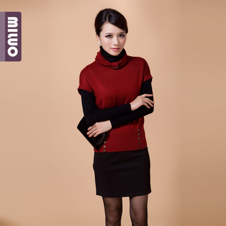 LOVE 2012 women's autumn new arrival faux two piece set turtleneck long-sleeve sweater female slim sweater