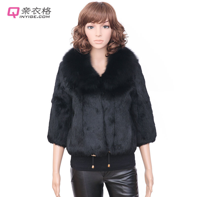 LOVE 2012 women's short design fox fur rabbit fur full leather fur coat loose three quarter sleeve suit