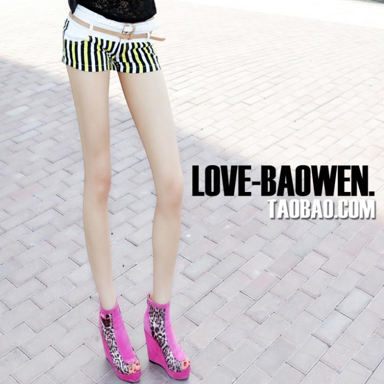 LOVE_BAOWEN. 2013 new low waist fringe contrast color washing sexy show thin ultra short hot pants