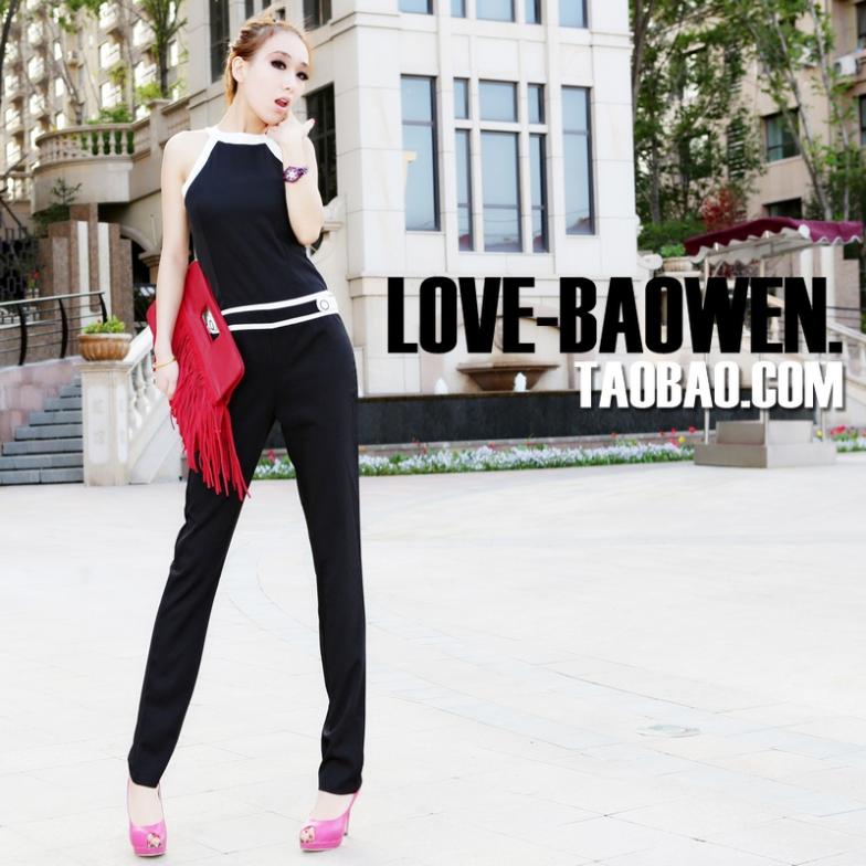 LOVE_BAOWEN. 2013 new professional OL black and white splicing braces show thin even clothes body pants