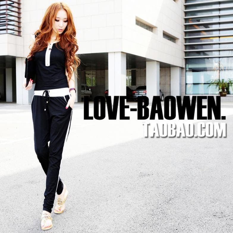 LOVE - BAOWEN. 2013 new shoulder pads splicing system with zipper leisure even garment body pants 2 pieces