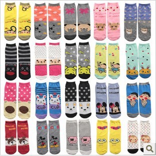 Love~Beauty 9pcs/Lot,Mix Color,Women Socks,Mid-tube Long Design Cute Sock,Casual Cartoon Cotton Sock,Wholesale