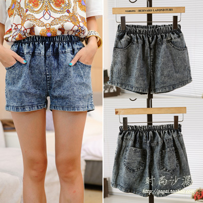 Love~Beauty Gagai summer women's fashion vintage denim water wash elastic waist short jeans a75