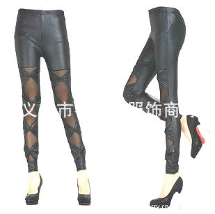 Love~Beauty Y1058 Sexy Leggings,Bow Stitching Design Tights,Matt Leather+Yarn Legging,Women Fashion Pant,Wholesale,Free Shipping