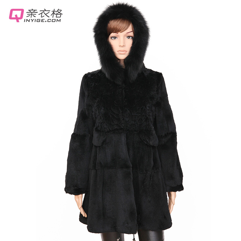 LOVE Fox fur rabbit fur long design hooded fur 2012 female plus size with a hood outerwear clothing