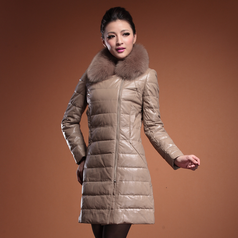 LOVE Genuine leather clothing 2012 winter female medium-long fur collar sheepskin genuine leather down coat