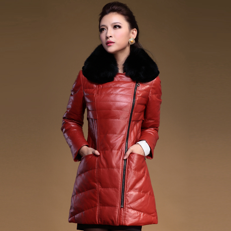 LOVE Genuine leather clothing 2012 winter fox fur female long design sheepskin genuine leather down coat