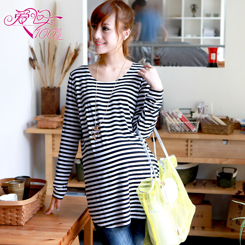 Love in 100% y3027 spring and autumn maternity clothing brief stripe long-sleeve maternity t-shirt maternity basic shirt