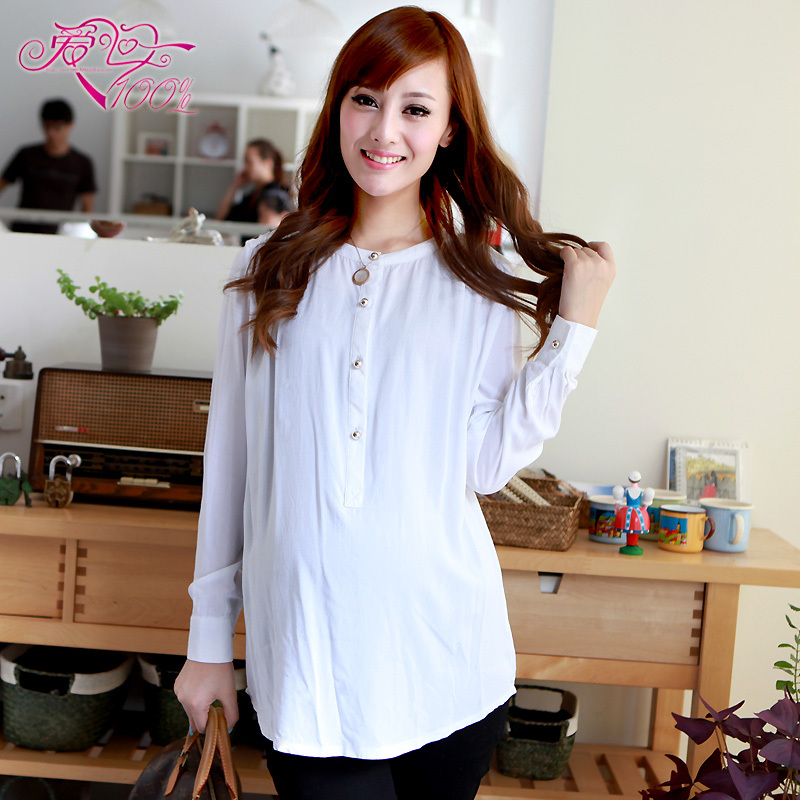 Love in 100% y3059 spring and autumn maternity clothing maternity top solid color stand collar long-sleeve maternity shirt