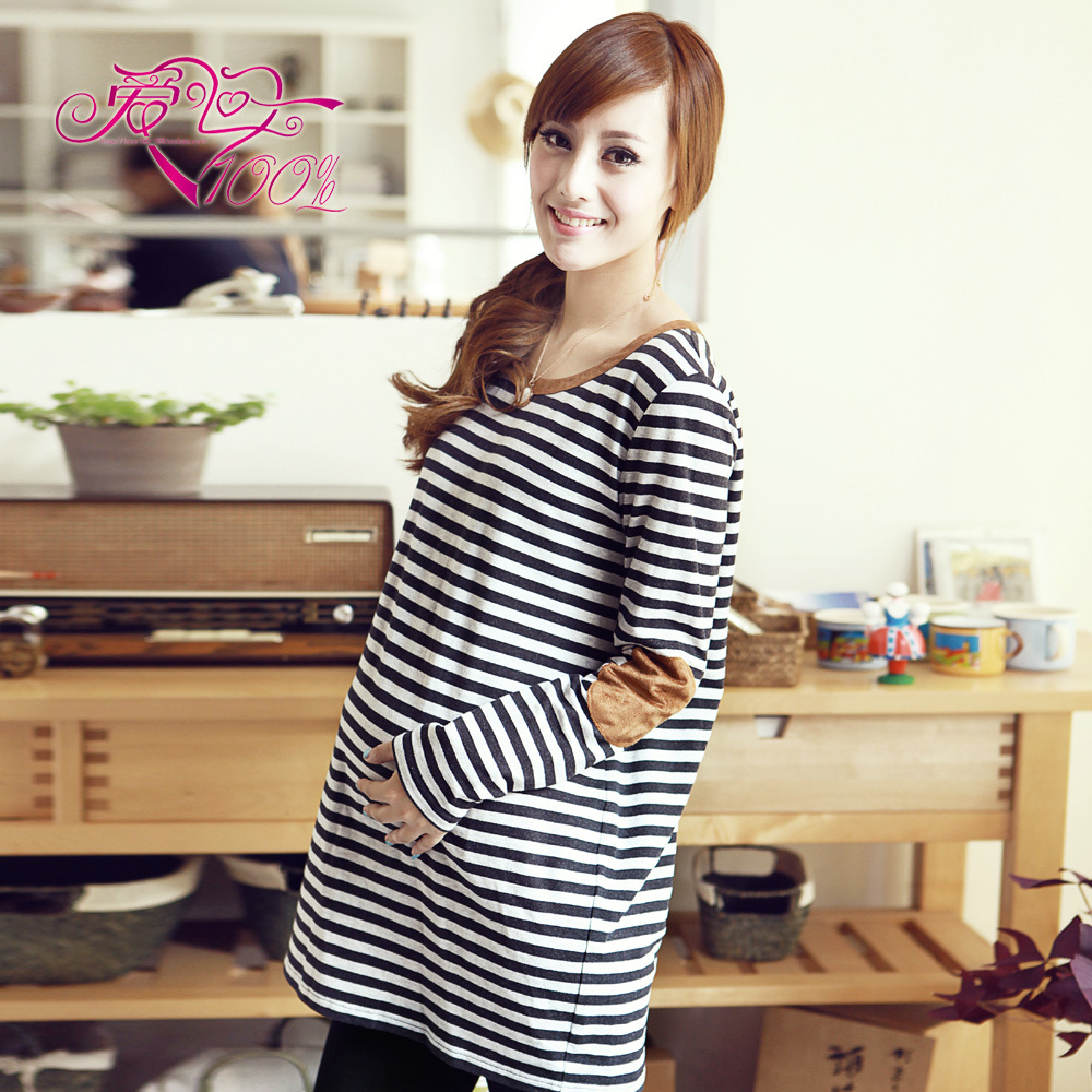 Love in 100% y8099 spring and autumn maternity clothing fashion applique stripe long-sleeve maternity dress maternity t-shirt