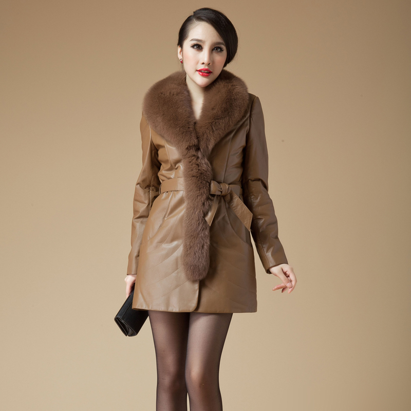 LOVE Leather clothing 2012 fox fur sheepskin genuine leather Women long design outerwear