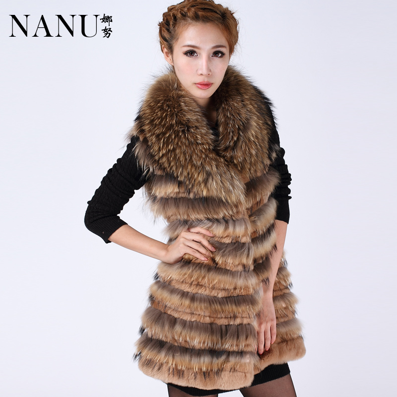 Love lulu's store 2012 autumn and winter rabbit fur vest raccoon fur medium-long smoke outerwear