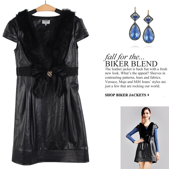 Love lulu's store 2013 spring fashion women's rex rabbit hair diamond quality synthetic leather slim one-piece dress