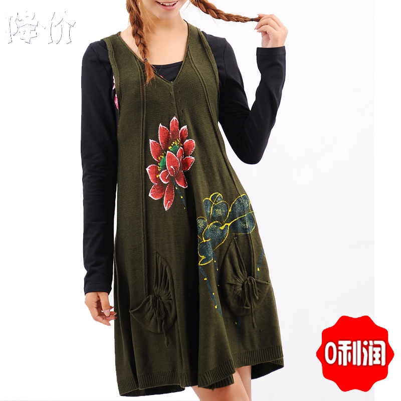 Love lulu's store China Winds Original design national trend chinese style knitted sleeveless sweater dress shirt