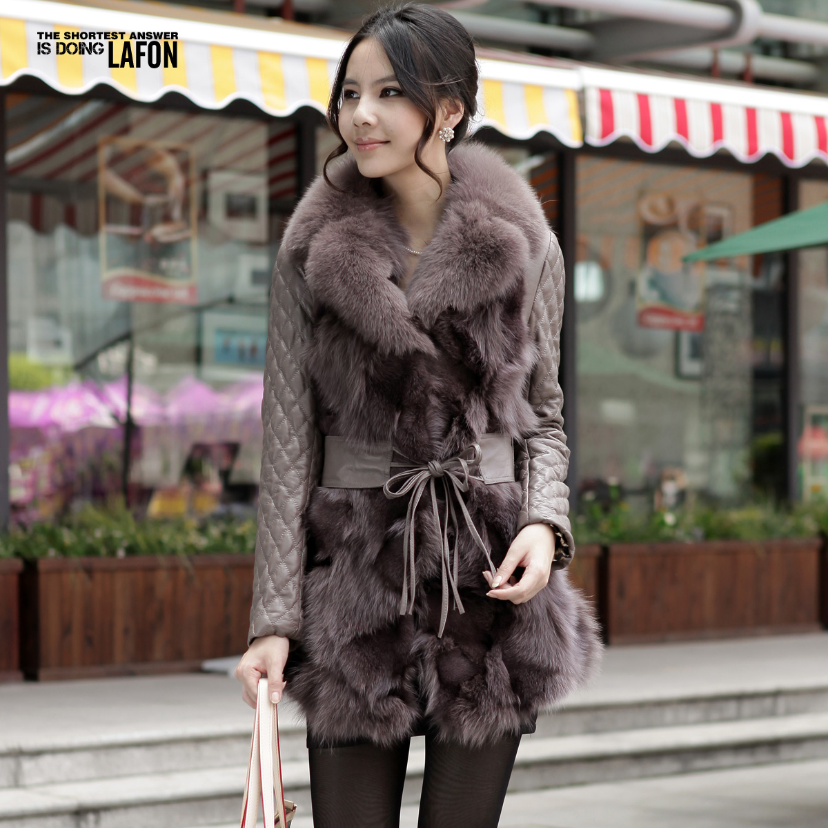 Love lulu's store Lafon 2012 sheepskin fox fur female medium-long fur coat b-711