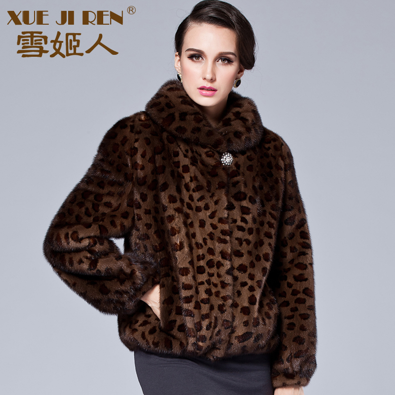 Love lulu's store Leopard print Women marten overcoat mink fur coat 2012 m1131