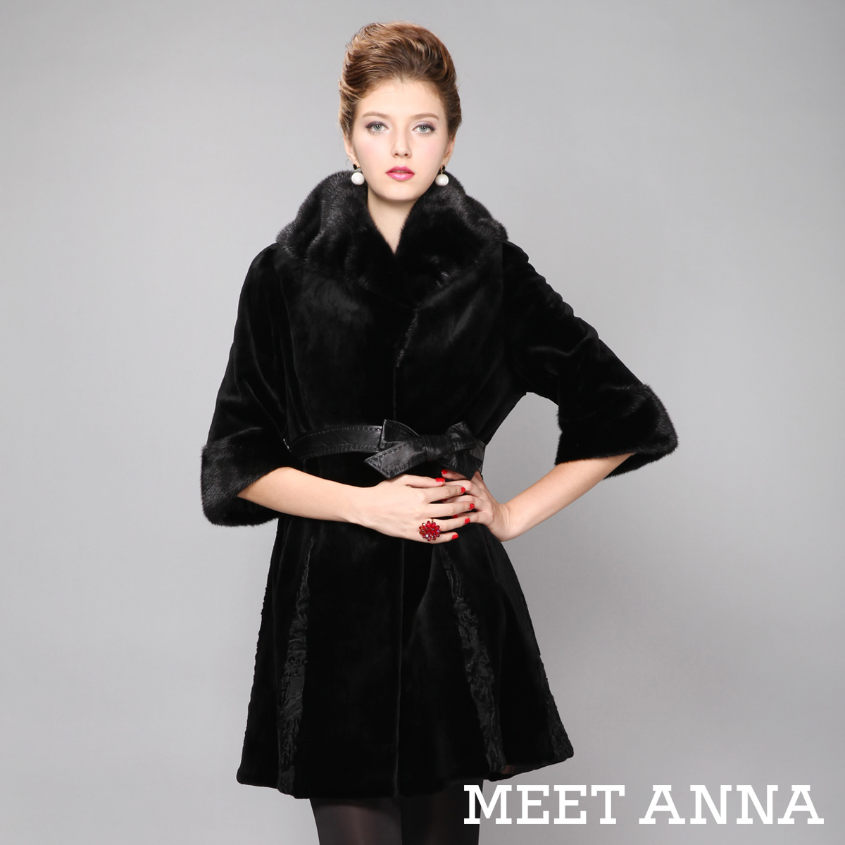 Love lulu's store Meetanna mink fur overcoat marten velvet folder sheepskin luxury medium-long mb11033