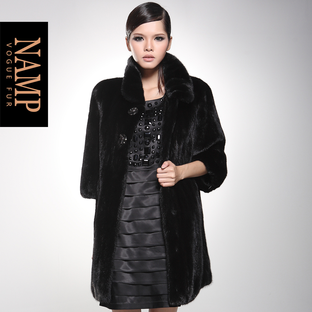 Love lulu's store Namp2012 mink fur overcoat medium-long trench outerwear