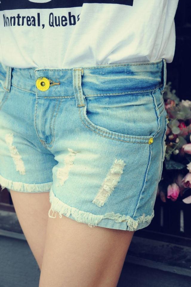 Love me 2012 pants roll-up hem hole loose casual female wardrobe denim shorts